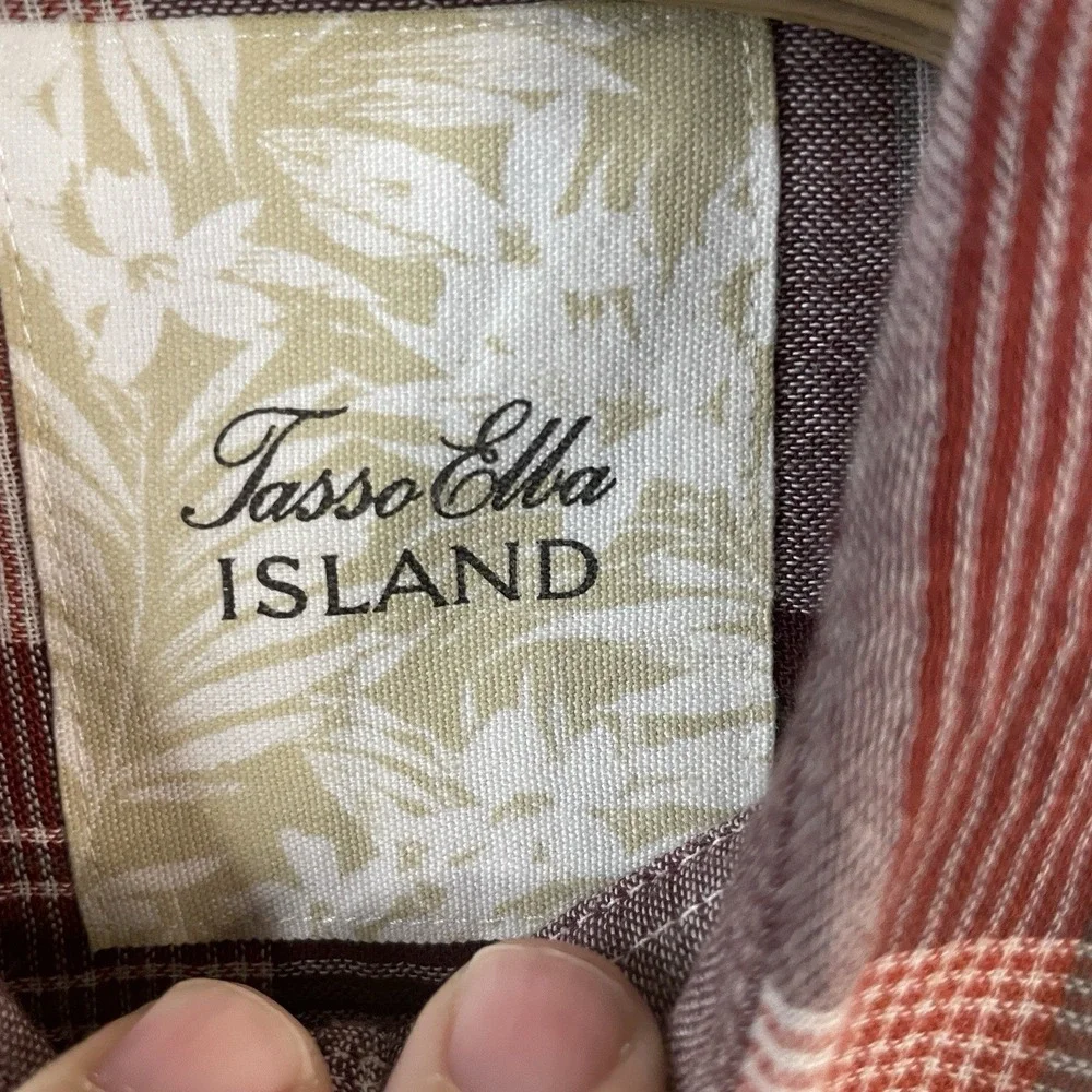 Tasso Elba Island Men's XL Shirt Button‎ Down Red White Plaid Short Sleeve